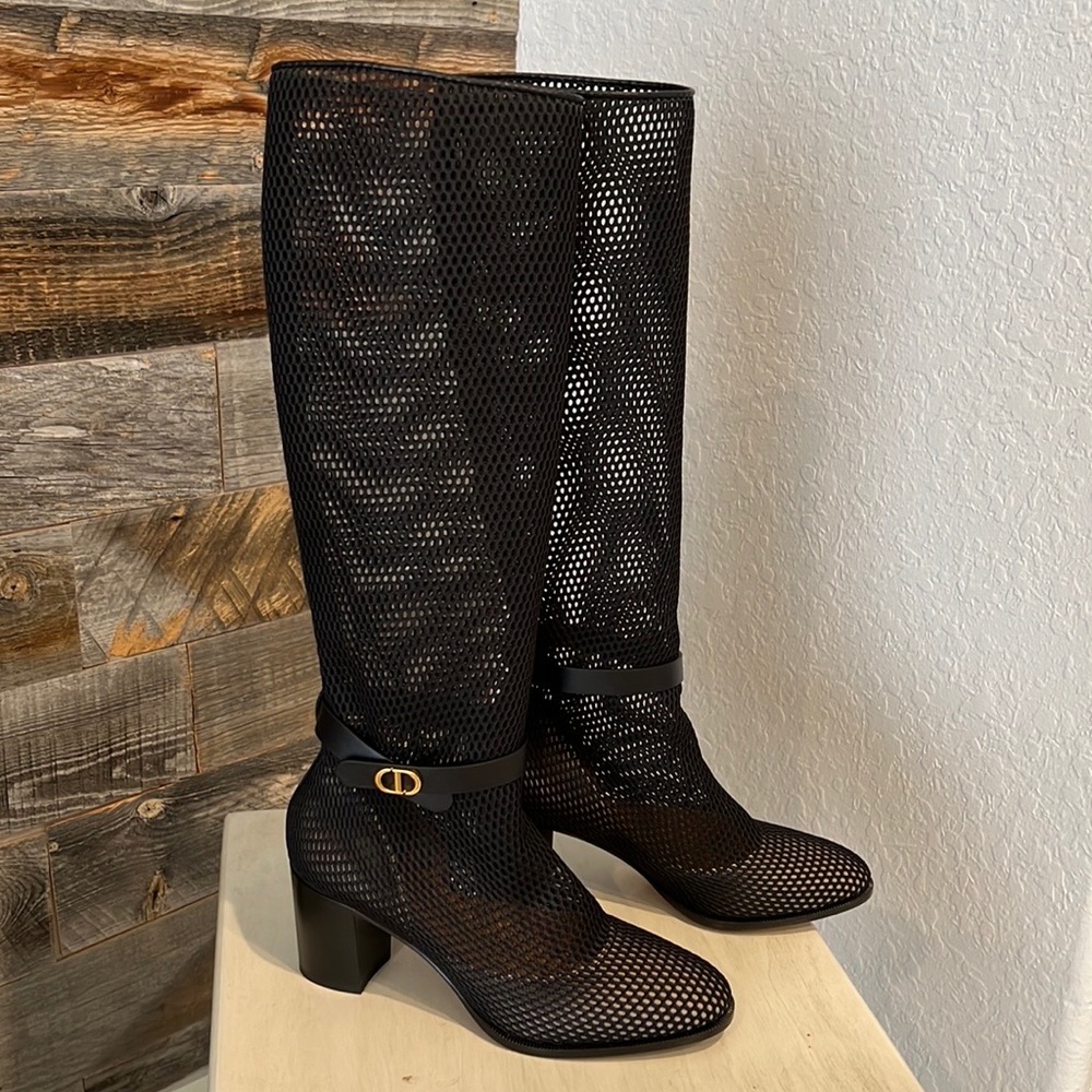 CHRISTIAN DIOR Empriente Mesh Montaigne Knee Boots black size 38. BRAND NEW!!!